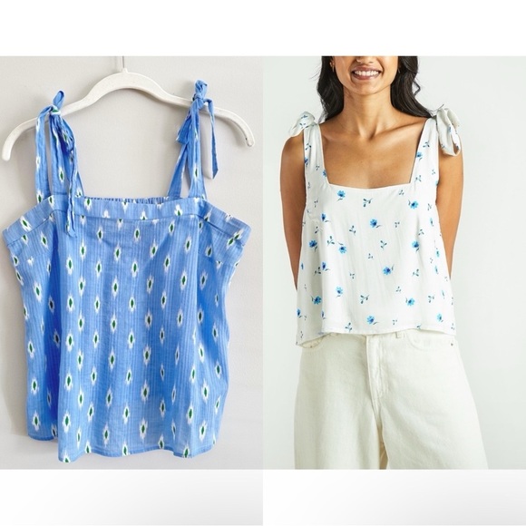 J. Crew Blue Strappy Coastal Tank Blouse Abstract Print Size Small - Picture 2 of 9
